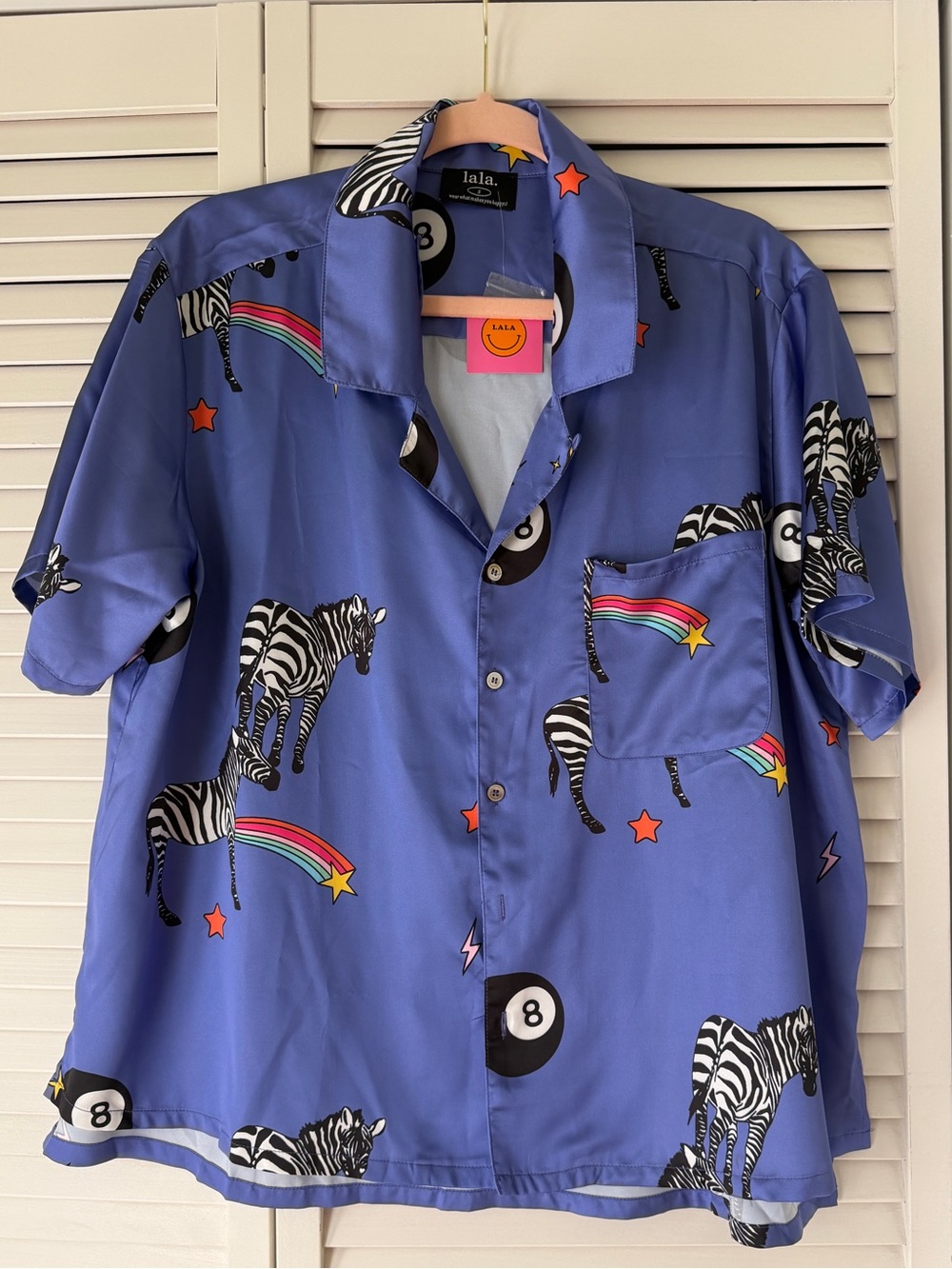 Dressed in LALA Purple Zebra Print Short Sleeve Button-Down Shirt